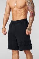 1027 - Patchwork Shorts Black Wash - Unmatched Supply-YOUNG LA