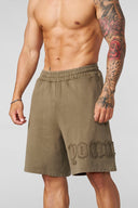 1027 - Patchwork Shorts Olive Brown Wash - Unmatched Supply-YOUNG LA