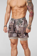 1047 - Camo Compression Shorts Beige Tree Camo