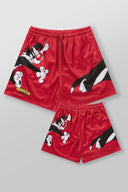 1098 - Looney Tunes Basketball Shorts Red - Unmatched Supply-YOUNG LA