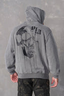551 - Drippy Skull Hoodie Grey Wash - Unmatched Supply-YOUNG LA