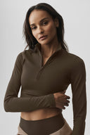 ALO Softsculpt Precision 1/4 Zip Long Sleeve Espresso - Unmatched Supply-ALO
