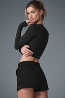 Alosoft Crop Finesse Long Sleeve Black - Unmatched Supply-ALO