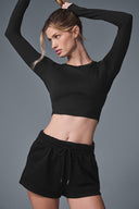 Alosoft Crop Finesse Long Sleeve Black - Unmatched Supply-ALO