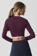 Alosoft Crop Finesse Long Sleeve Rich Bordeaux - Unmatched Supply-ALO