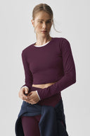 Alosoft Crop Finesse Long Sleeve Rich Bordeaux - Unmatched Supply-ALO