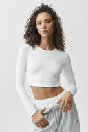 Alosoft Crop Finesse Long Sleeve White - Unmatched Supply-ALO
