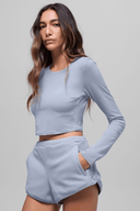 Alosoft Crop Finesse Long Sleeve Winter Frost - Unmatched Supply-ALO