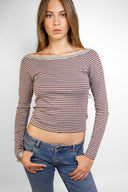 Boat neck T-shirt with lace - Unmatched Supply-SUBDUED