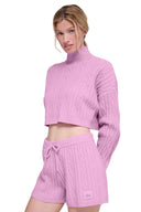 Cable Knit Cropped Winter Bliss Turtleneck Long Sleeve Candy Heart Pink - Unmatched Kicks - ALO
