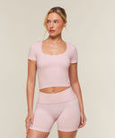 CottonMove™ Midi Short Sleeve Top Gentle Pink Marl - Unmatched Supply-GYMSHARK