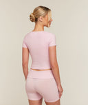 CottonMove™ Midi Short Sleeve Top Gentle Pink Marl - Unmatched Supply-GYMSHARK
