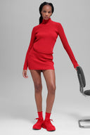 Denim Knit High - Waist Skirt - Bright Red - Unmatched Kicks - ALO