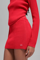 Denim Knit High - Waist Skirt - Bright Red - Unmatched Kicks - ALO