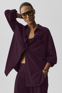 Dreamscape Button Down Long Sleeve Rich Bordeaux - Unmatched Supply-ALO