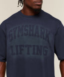 Faded Lifting Graphic T-Shirt oversized fit Heavy Blue - Unmatched Supply-GYMSHARK