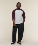 Gymshark x Sam Sulek Raglan Top oversized fit Bros Soft Grey Marl/Cherry Purple/Wash - Unmatched Supply-GYMSHARK