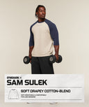 Gymshark x Sam Sulek Raglan Top oversized fit Chalk Beige/Heavy Blue/Wash - Unmatched Supply-GYMSHARK
