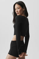Ribbed Cropped Whisper Cardigan Black - Unmatched Kicks-ALO