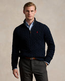 Cable-Knit Cotton Quarter-Zip Sweater Hunter Navy DNU