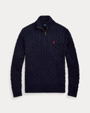 Cable-Knit Cotton Quarter-Zip Sweater Hunter Navy DNU