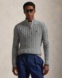 Cable-Knit Cotton Quarter-Zip Sweater Fawn Grey Heather