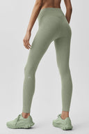 Seamless High-Waist Two Tone Rib Legging Dune Grass Heather - Unmatched Kicks-ALO