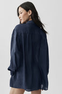 Semi-Sheer Golden Hour Button Down Long Sleeve Navy - Unmatched Kicks-ALO