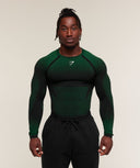 Shadow Seamless Long Sleeve T-Shirt muscle fit Track Green - Unmatched Supply-GYMSHARK