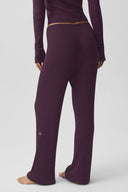 Sweater Knit Mid-Rise Unwind Wide Leg Pant Rich Bordeaux - Unmatched Supply-ALO