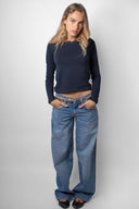 T-shirt with a boat neckline and lace - Unmatched Supply-SUBDUED