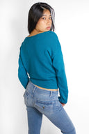 V-neck sweater with lace trim - Unmatched Supply-SUBDUED