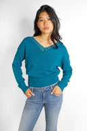 V-neck sweater with lace trim - Unmatched Supply-SUBDUED