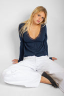 V-neck T-shirt with lace - Unmatched Supply-SUBDUED