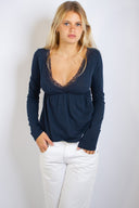 V-neck T-shirt with lace - Unmatched Supply-SUBDUED