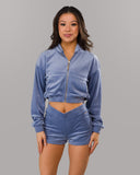Velour Zip Hoodie - Bluebonnet - Unmatched Supply-Women's Velour Zip Jacket