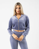 Velour Zip Hoodie - Dusty Blue - Unmatched Supply-Women's Velour Zip Jacket