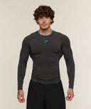 Vengeance Long Sleeve T-Shirt muscle fit Onyx Grey/Brand Blue - Unmatched Supply-GYMSHARK