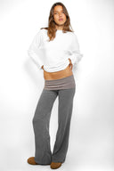 Wide-leg trousers with turn-up hem - Unmatched Supply-SUBDUED